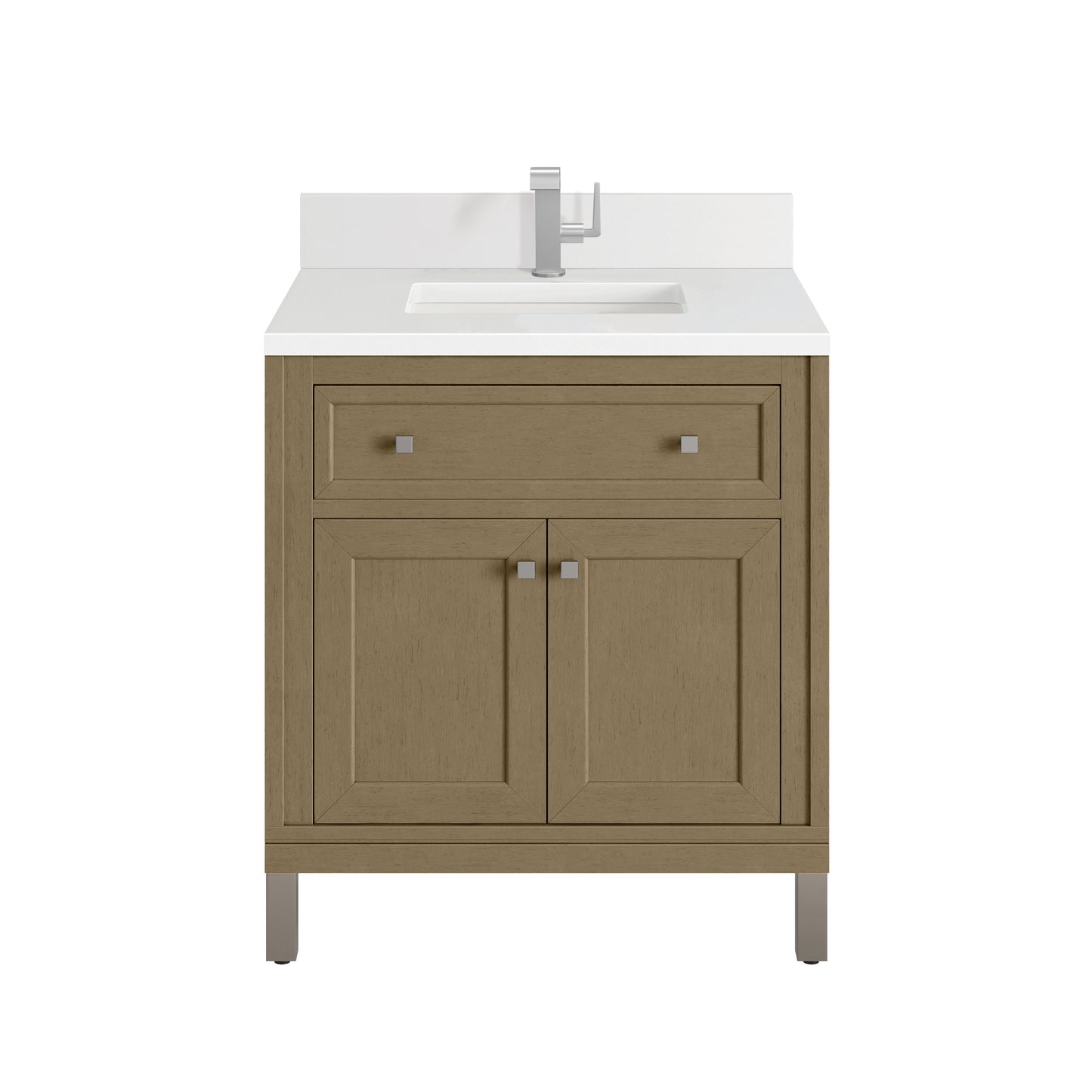 James Martin Chicago 30" Single Vanity with Single Hole 3CM White Zeus Silestone Top & Backsplash