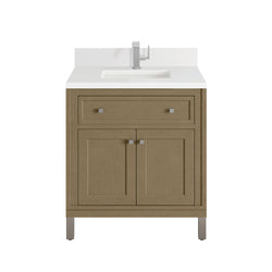 James Martin Chicago 30" Single Vanity with Single Hole 3CM White Zeus Silestone Top & Backsplash