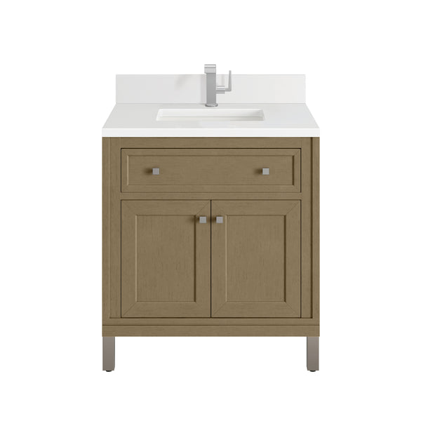 James Martin Chicago 30" Single Vanity with Single Hole 3CM White Zeus Silestone Top & Backsplash