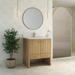 James Martin Hudson 30" Single Vanity with Single Hole 3 CM White Zeus Silestone Top and Matching Backsplash