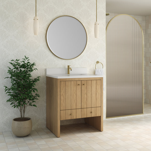 James Martin Hudson 30" Single Vanity with Single Hole 3 CM White Zeus Silestone Top and Matching Backsplash