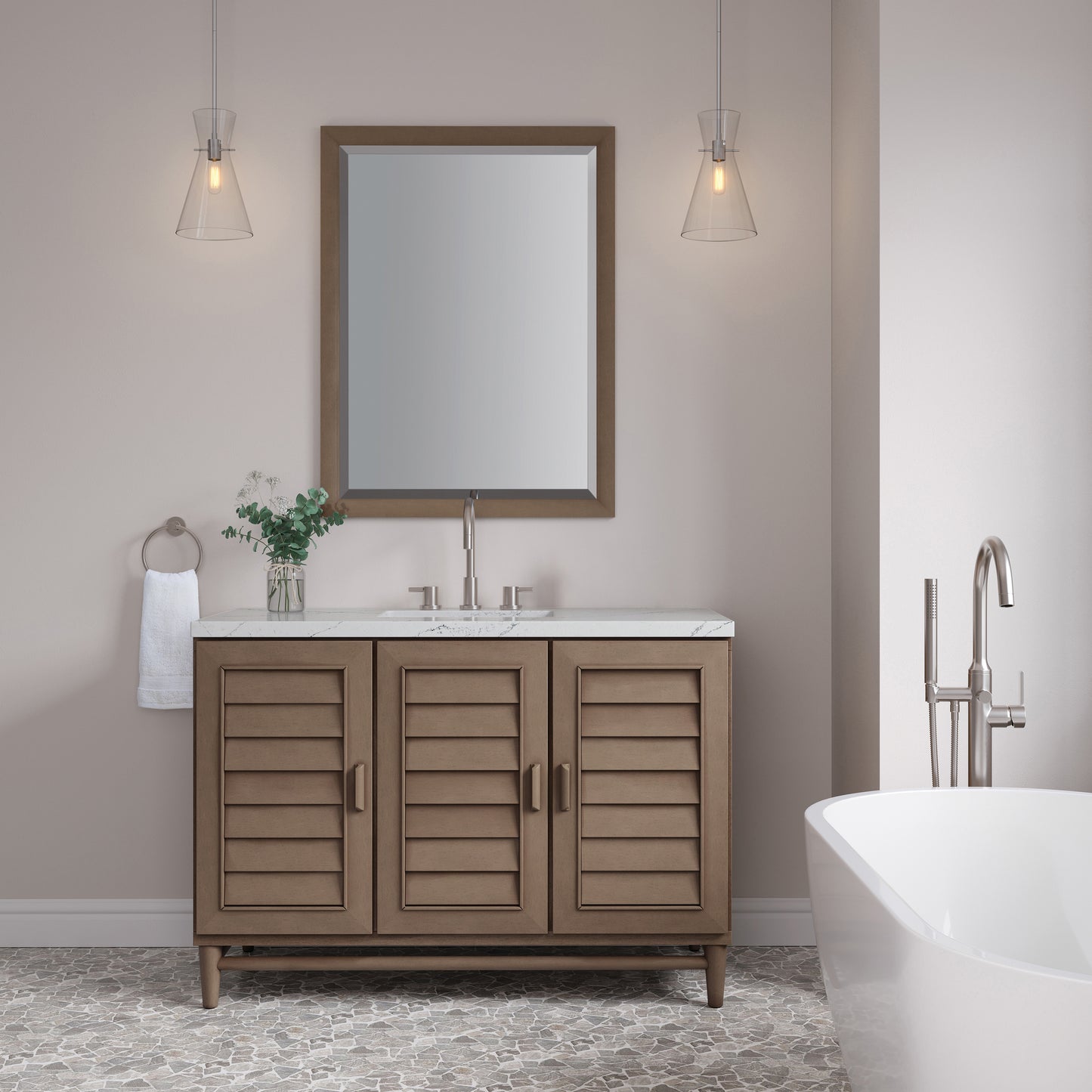 James Martin Portland 48" Single Vanity Whitewashed Walnut with 3 CM Countertop & FreePower Wireless Charger