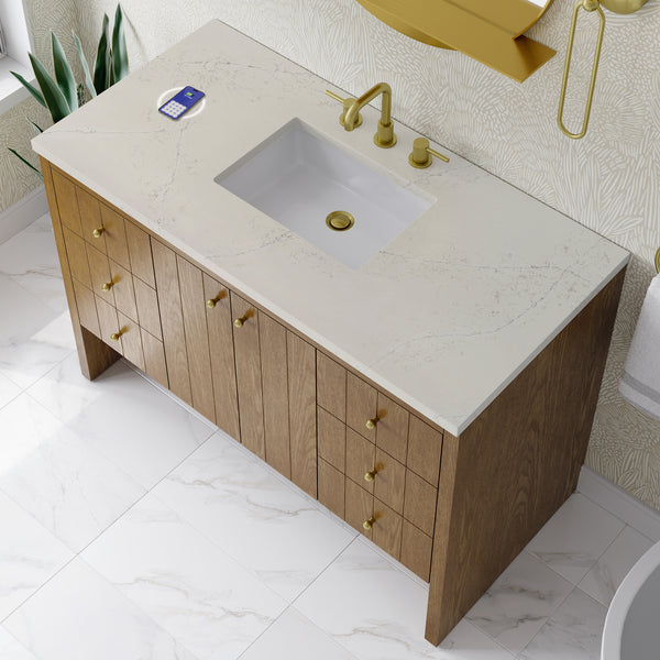 James Martin Hudson 48" Single Vanity Honey Oak w/ 3 CM Countertop & FreePower Wireless Charger