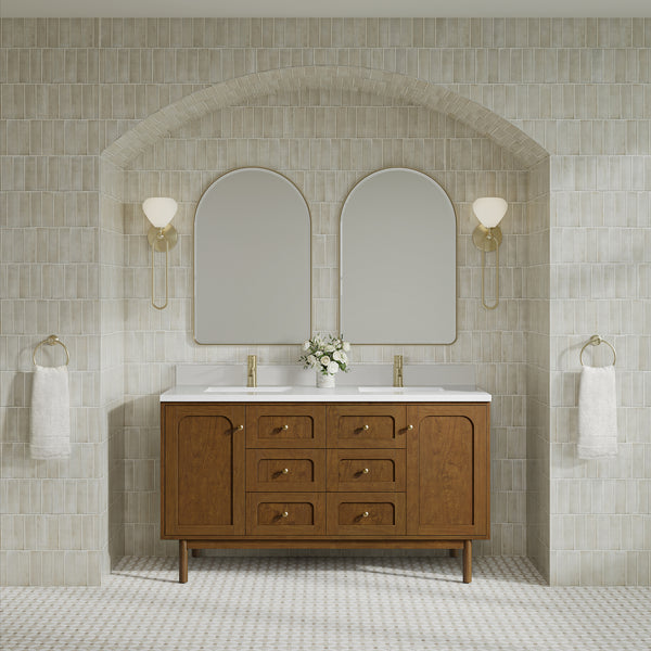 James Martin Laurent 60" Double Vanity with Single Hole 3 CM White Zeus Silestone Top & Matching Backsplash