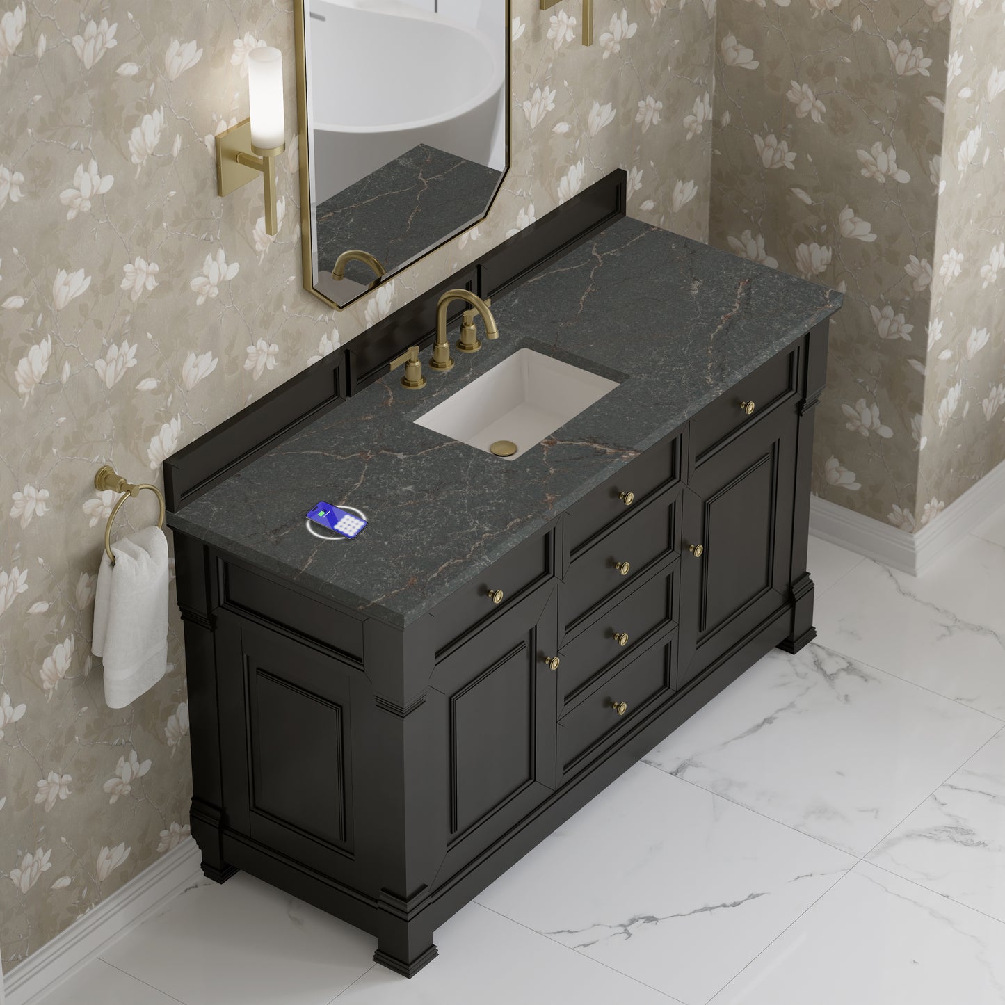 James Martin Brookfield 60" Single Vanity with 3CM Countertop & FreePower Wireless Charger