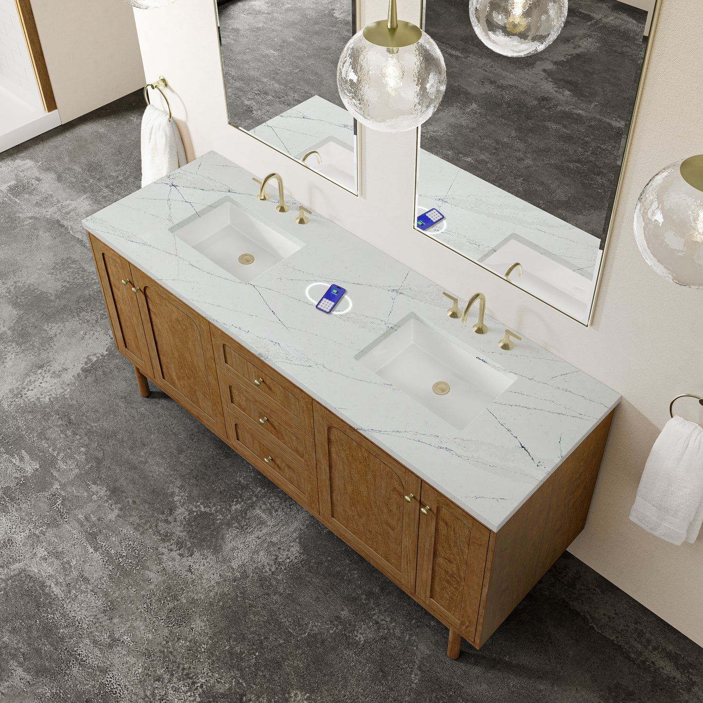 James Martin Laurent 72" Double Vanity with 3 CM Countertop & FreePower Wireless Charger