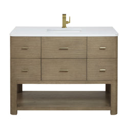 James Martin Lucian 48" Single Vanity, Pebble Oak w/ 3 CM Top - Luxe Bathroom Vanities