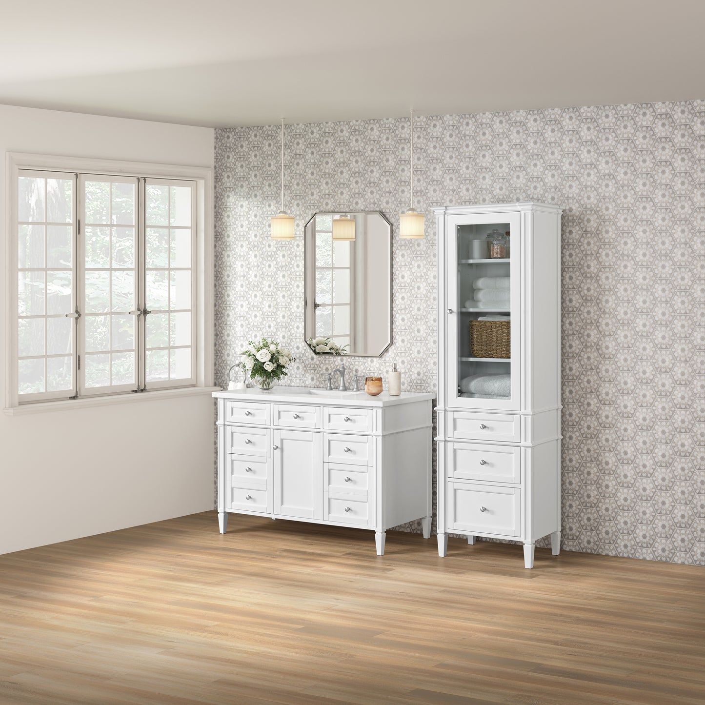 James Martin Brittany Linen Cabinet, Bright White