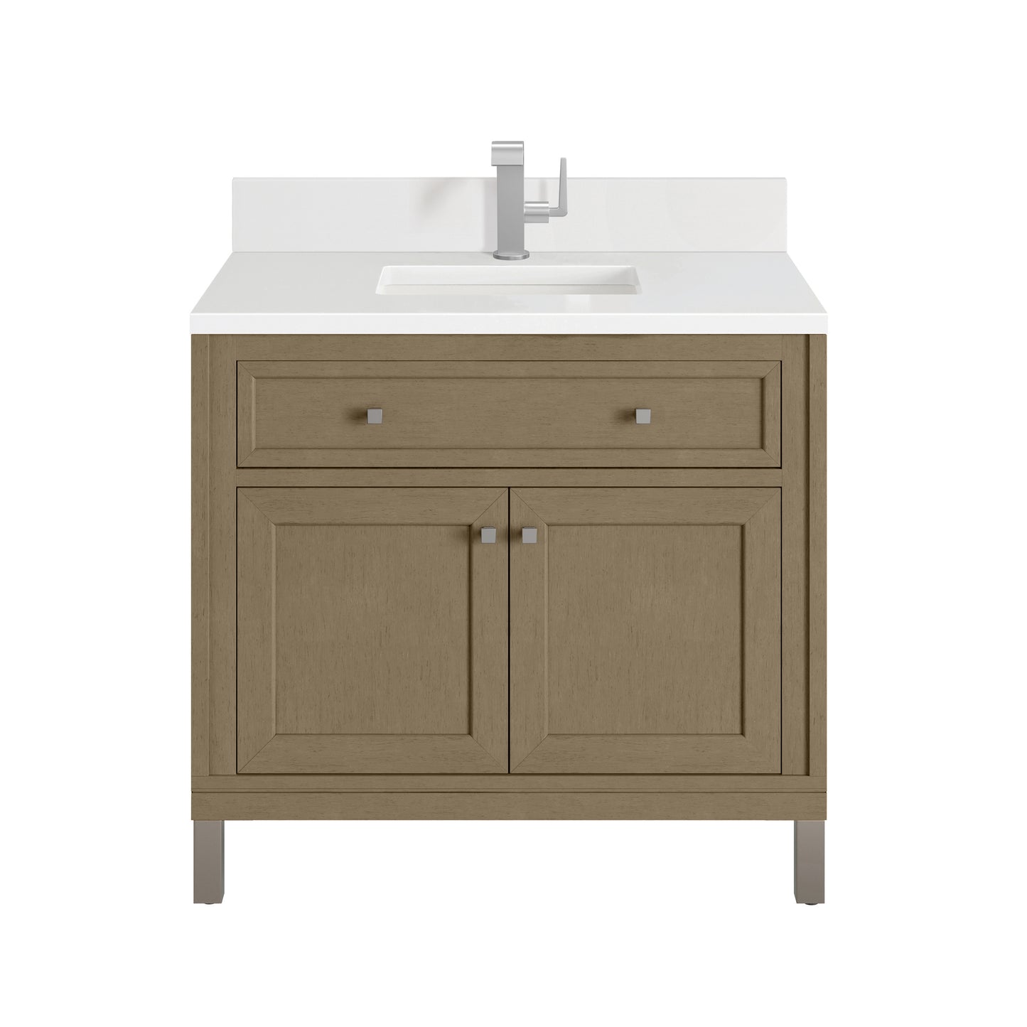 James Martin Chicago 36" Single Vanity with Single Hole 3CM White Zeus Silestone Top & Backsplash