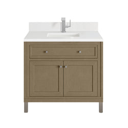 James Martin Chicago 36" Single Vanity with Single Hole 3CM White Zeus Silestone Top & Backsplash