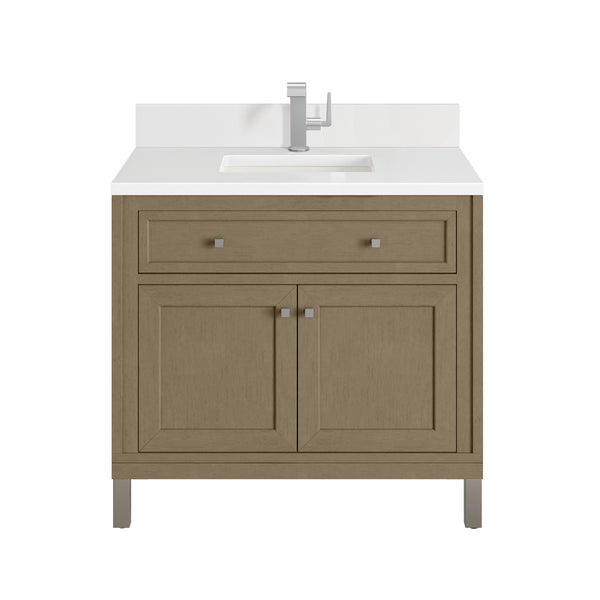 James Martin Chicago 36" Single Vanity with Single Hole 3CM White Zeus Silestone Top & Backsplash