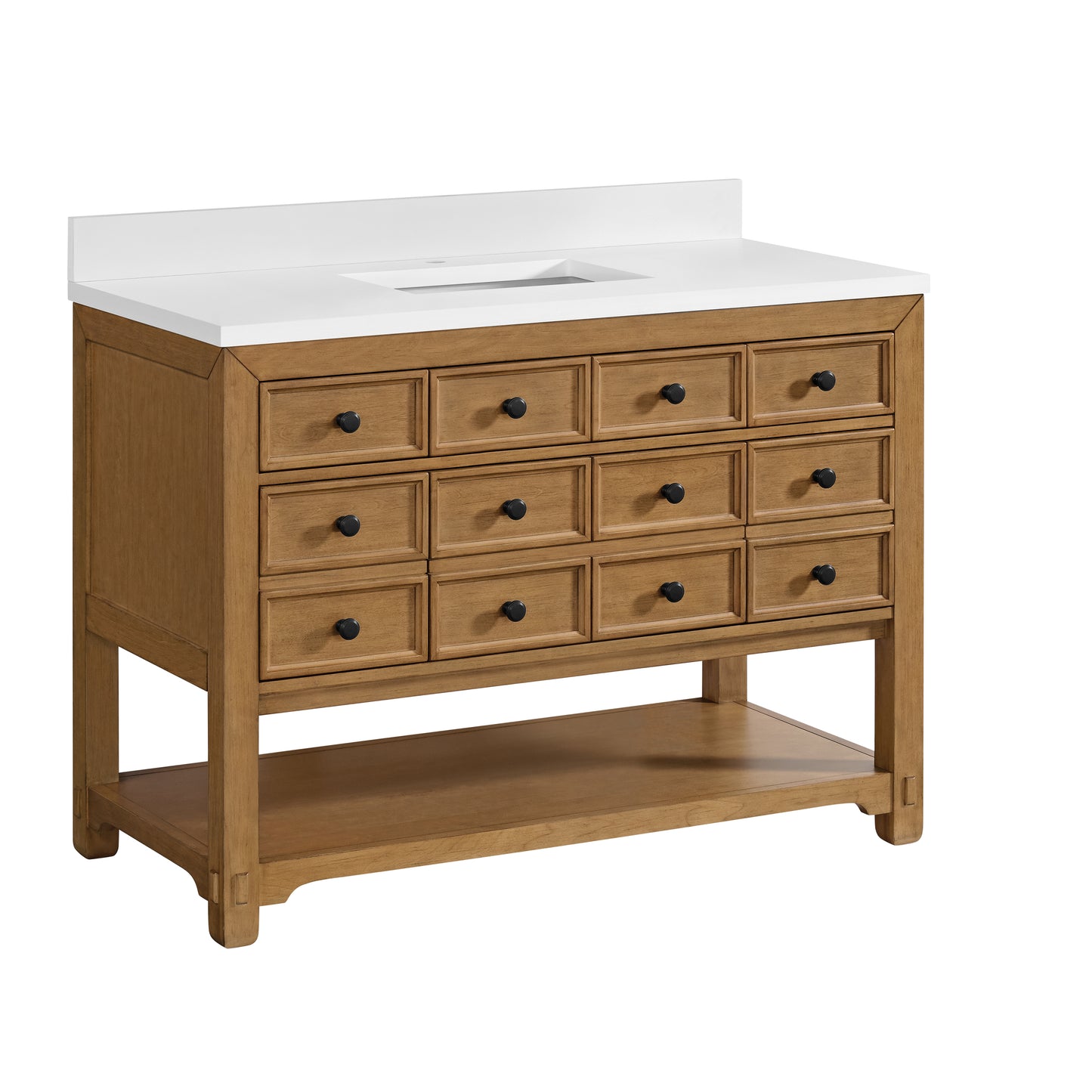 James Martin Malibu 48" Single Vanity, Amber Birch w/ Single Hole 3 CM White Zeus Quartz Top & Backsplash - Luxe Bathroom Vanities