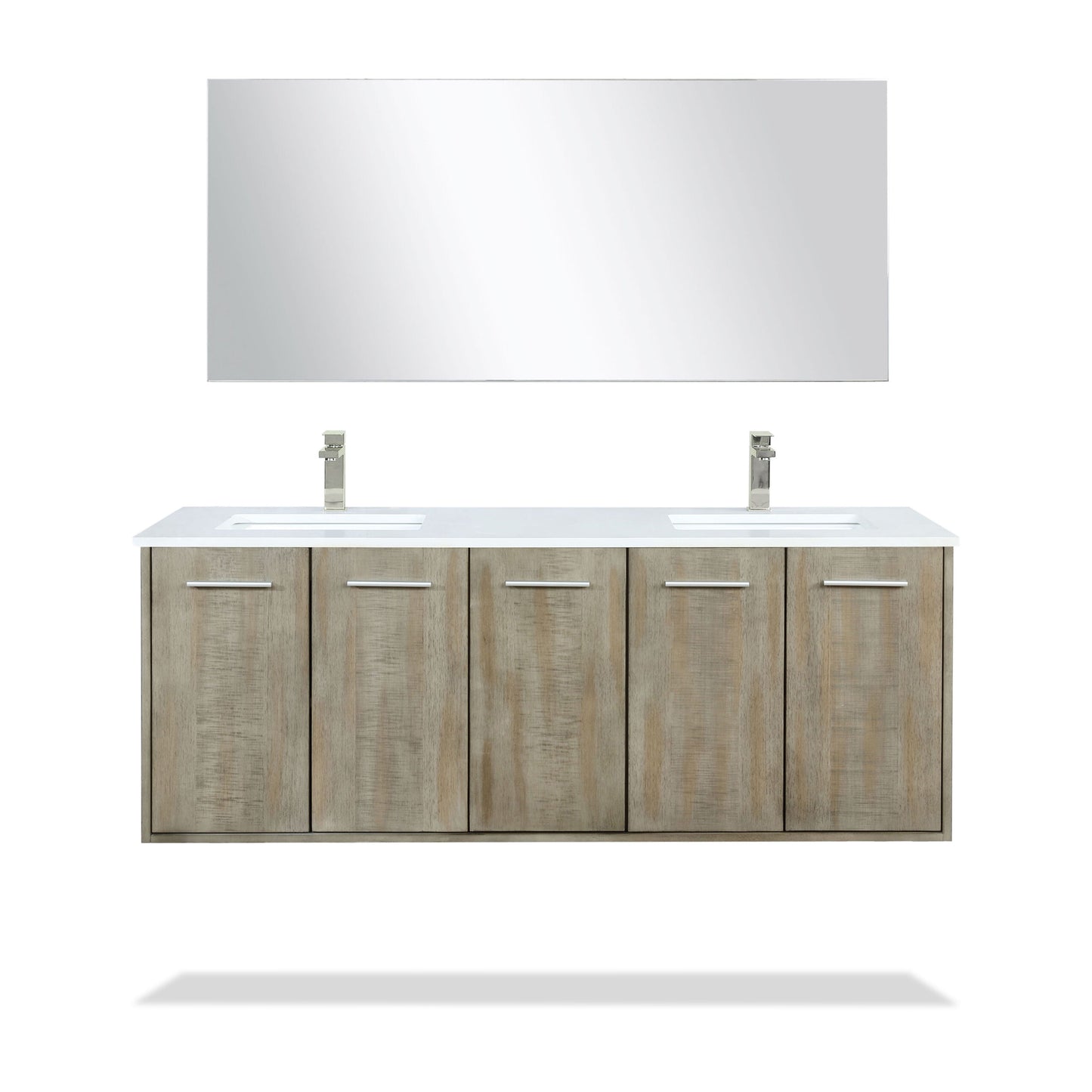 Lexora Collection Fairbanks 60 inch Rustic Acacia Double Bath Vanity, Cultured Marble Top, Faucet Set and 55 inch Mirror - Luxe Bathroom Vanities