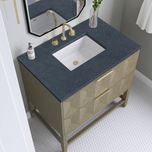 James Martin Emmeline 36" Single Vanity, Pebble Oak with 3CM Top - Luxe Bathroom Vanities