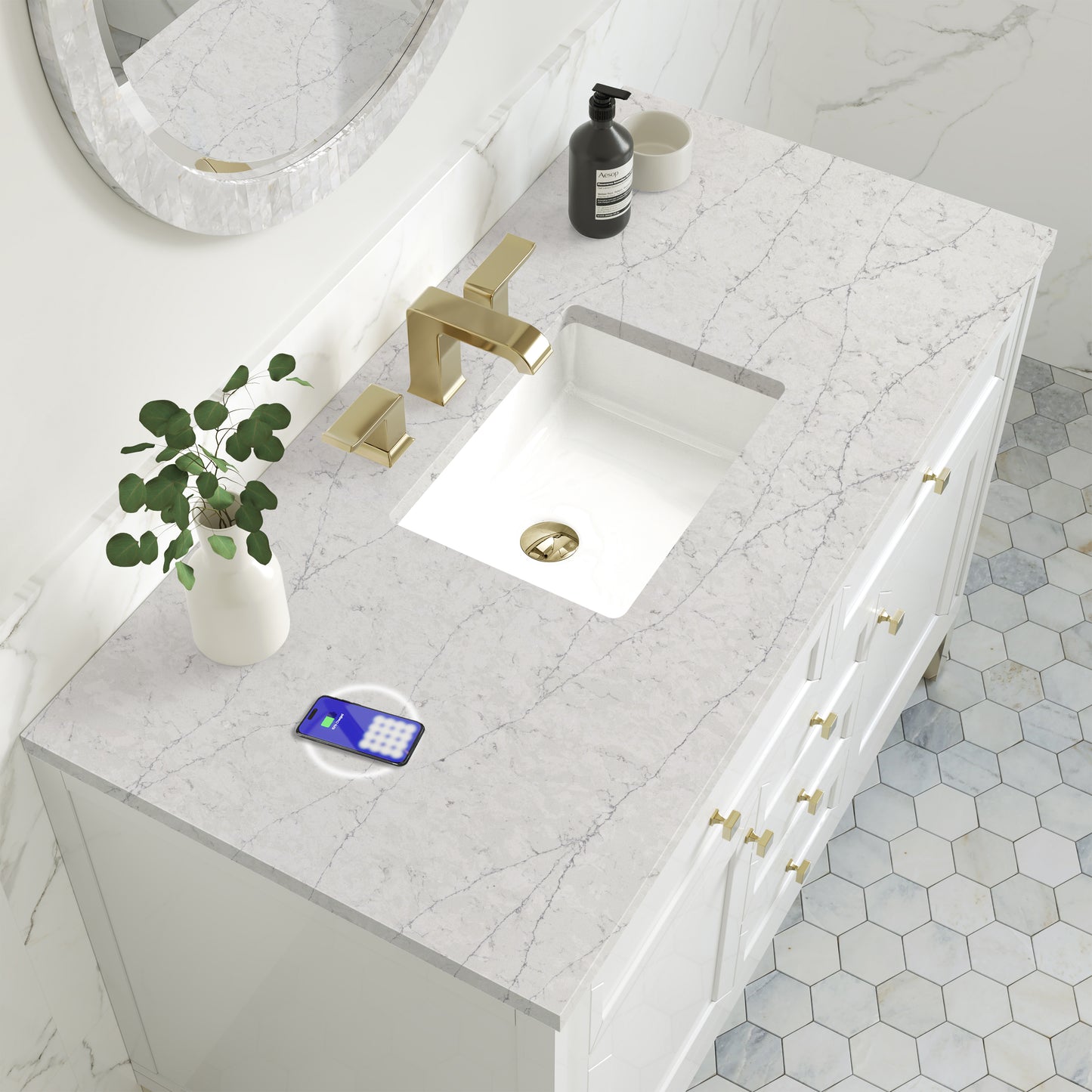 James Martin Chicago 48" Single Vanity with 3 CM Countertop & FreePower Wireless Charger