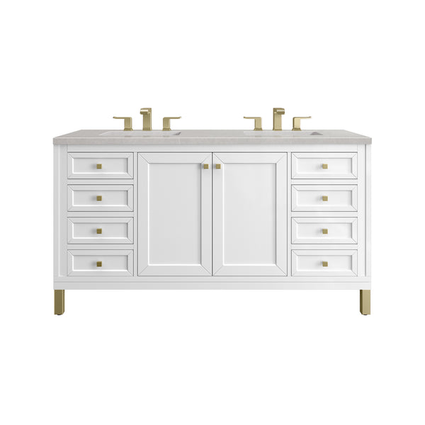 James Martin Chicago 60" Double Vanity, Glossy White - Luxe Bathroom Vanities