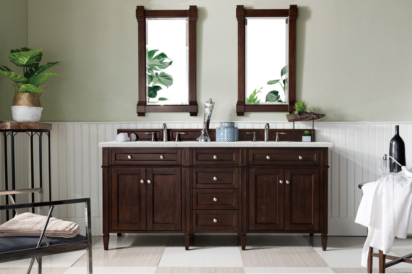 James Martin Brittany 72" Double Vanity with 3 CM Countertop & FreePower Wireless Charger