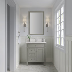 James Martin Brittany 30" Single Vanity with Single Hole 3 CM White Zeus Silestone Top & Backsplash