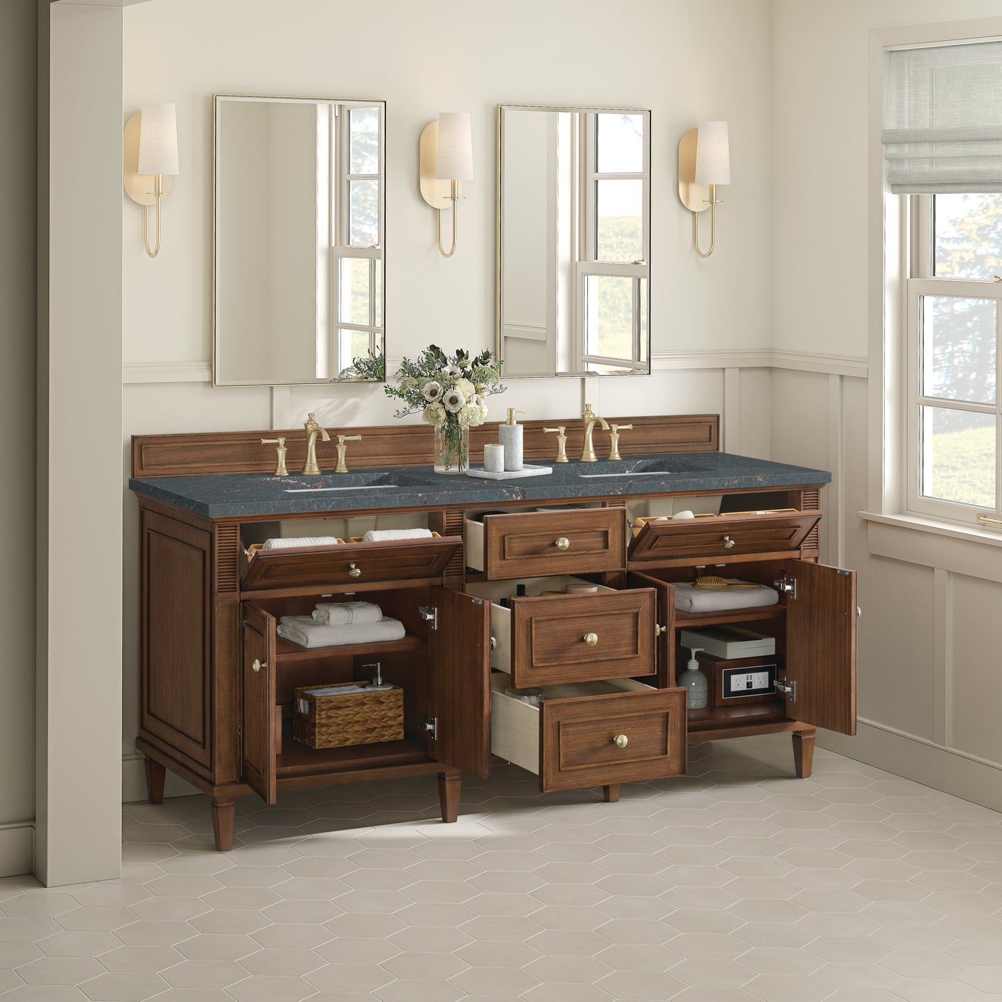 James Martin Lorelai 72" Double Vanity with 3 CM Countertop & FreePower Wireless Charger
