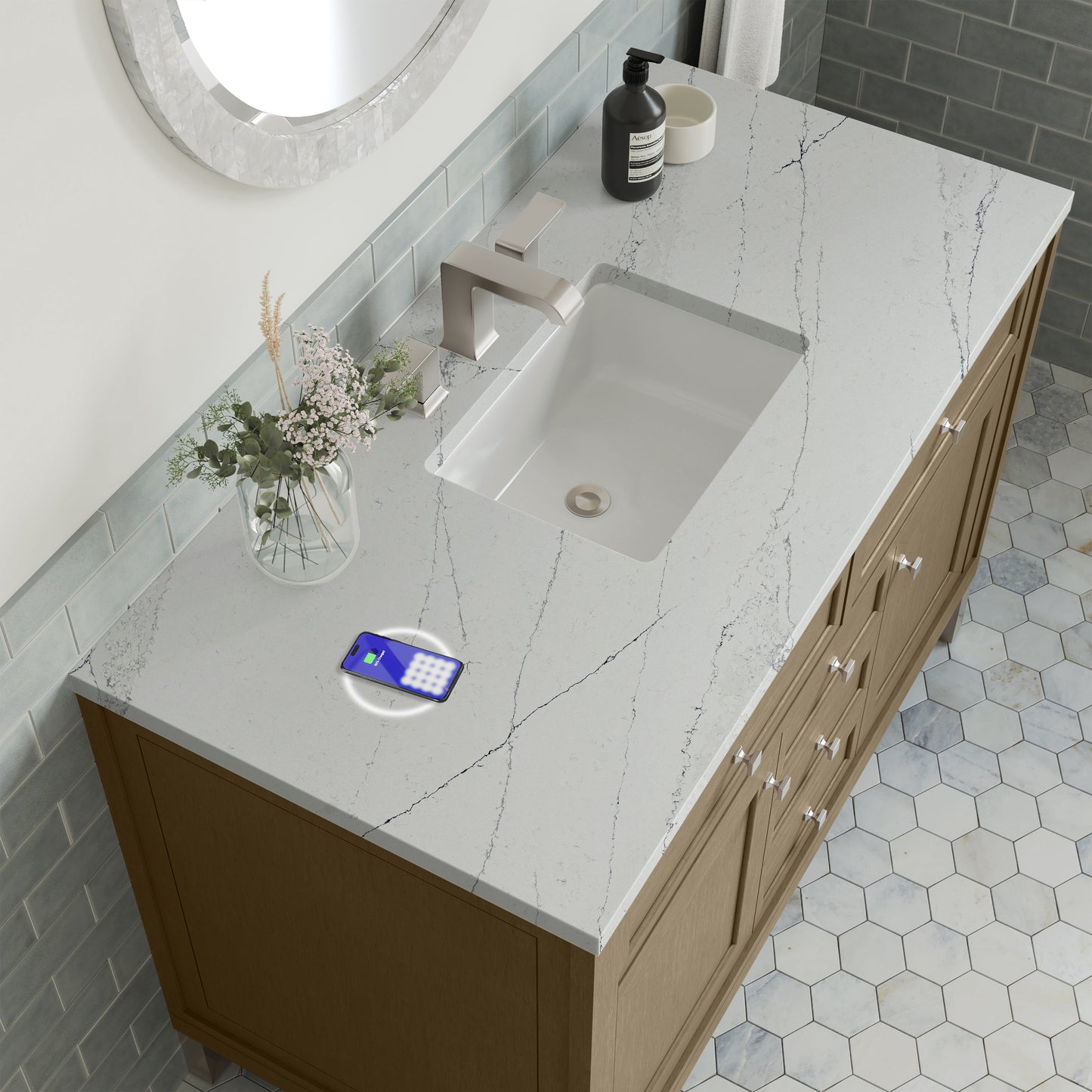 James Martin Chicago 48" Single Vanity with 3 CM Countertop & FreePower Wireless Charger
