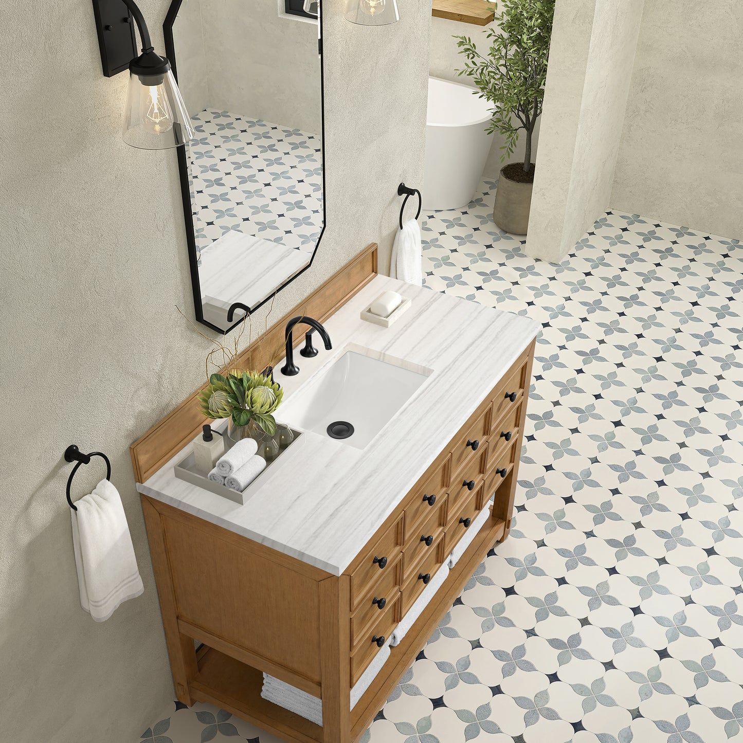 James Martin Malibu 48" Single Vanity, Amber Birch w/ 3 CM Counter Top - Luxe Bathroom Vanities