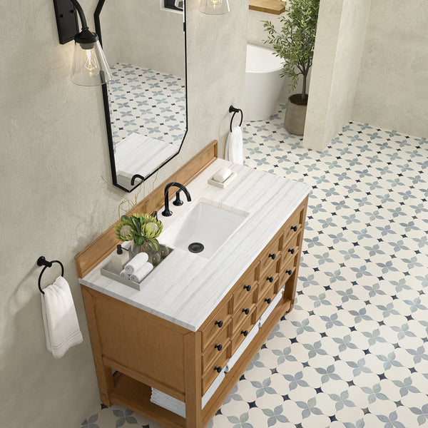 James Martin Malibu 48" Single Vanity, Amber Birch w/ 3 CM Counter Top - Luxe Bathroom Vanities