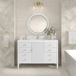 James Martin Myrrin 48" Single Vanity with Single Hole 3 CM White Zeus Silestone Top & Backsplash