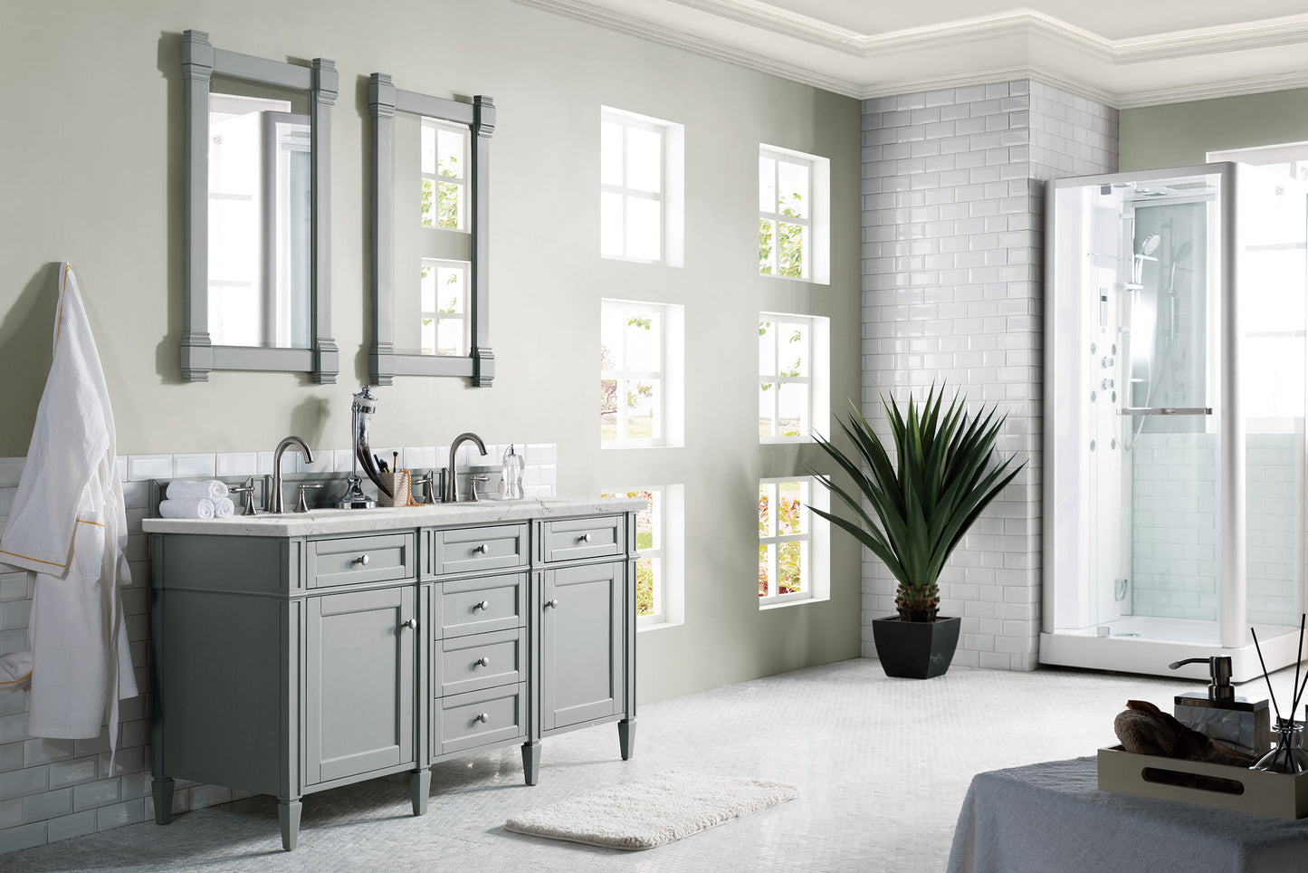 James Martin Brittany 60" Double Vanity with 3 CM Countertop & FreePower Wireless Charger