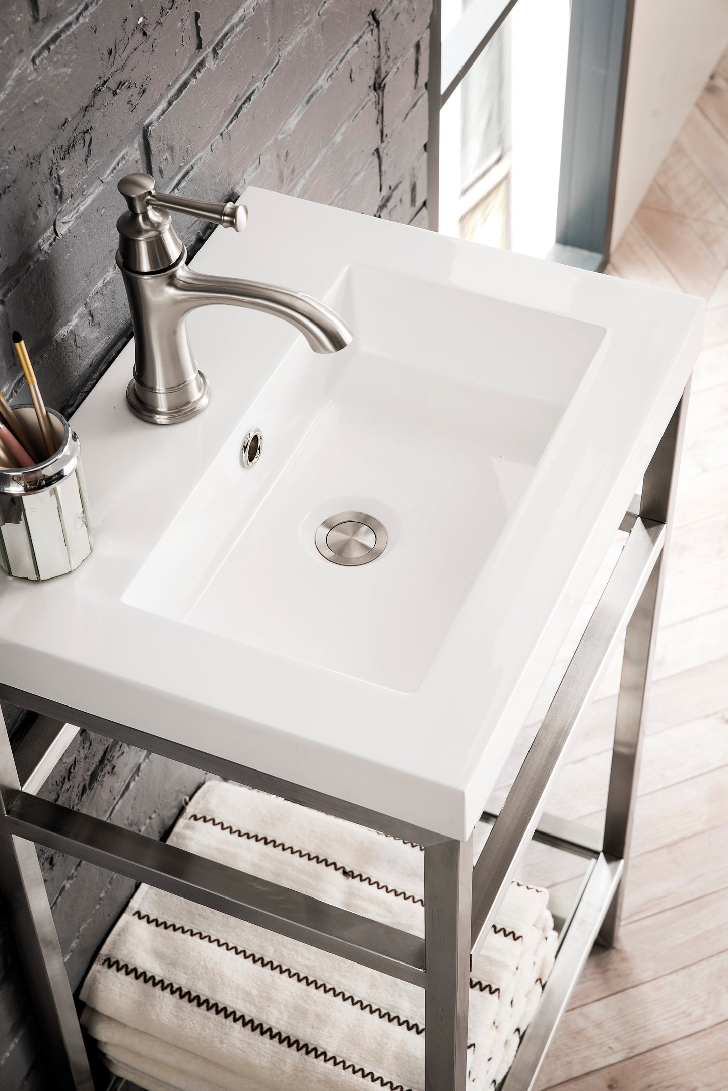 James Martin Boston 20" Single Console Vanity with White Glossy Composite Stone Top - Luxe Bathroom Vanities