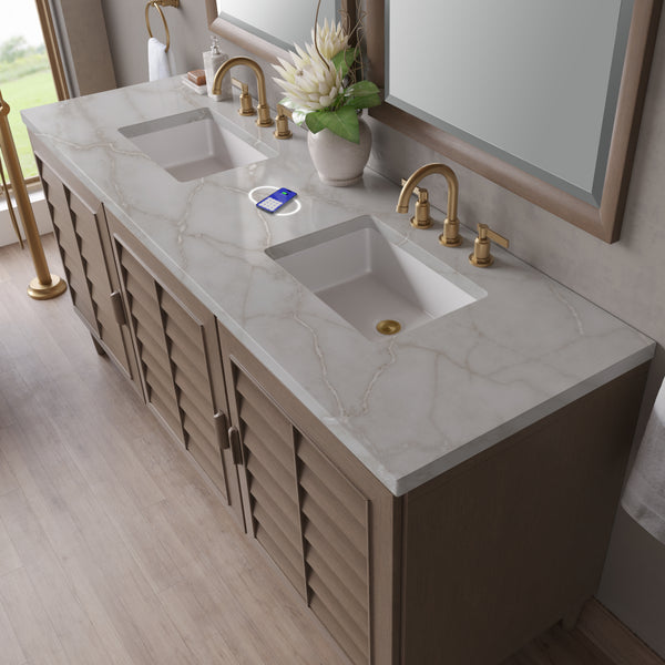 James Martin Portland 72" Double Vanity Whitewashed Walnut with 3 CM Countertop & FreePower Wireless Charger