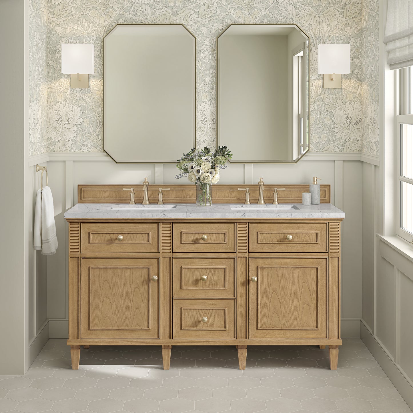 James Martin Lorelai 60" Double Vanity with 3 CM Countertop & FreePower Wireless Charger