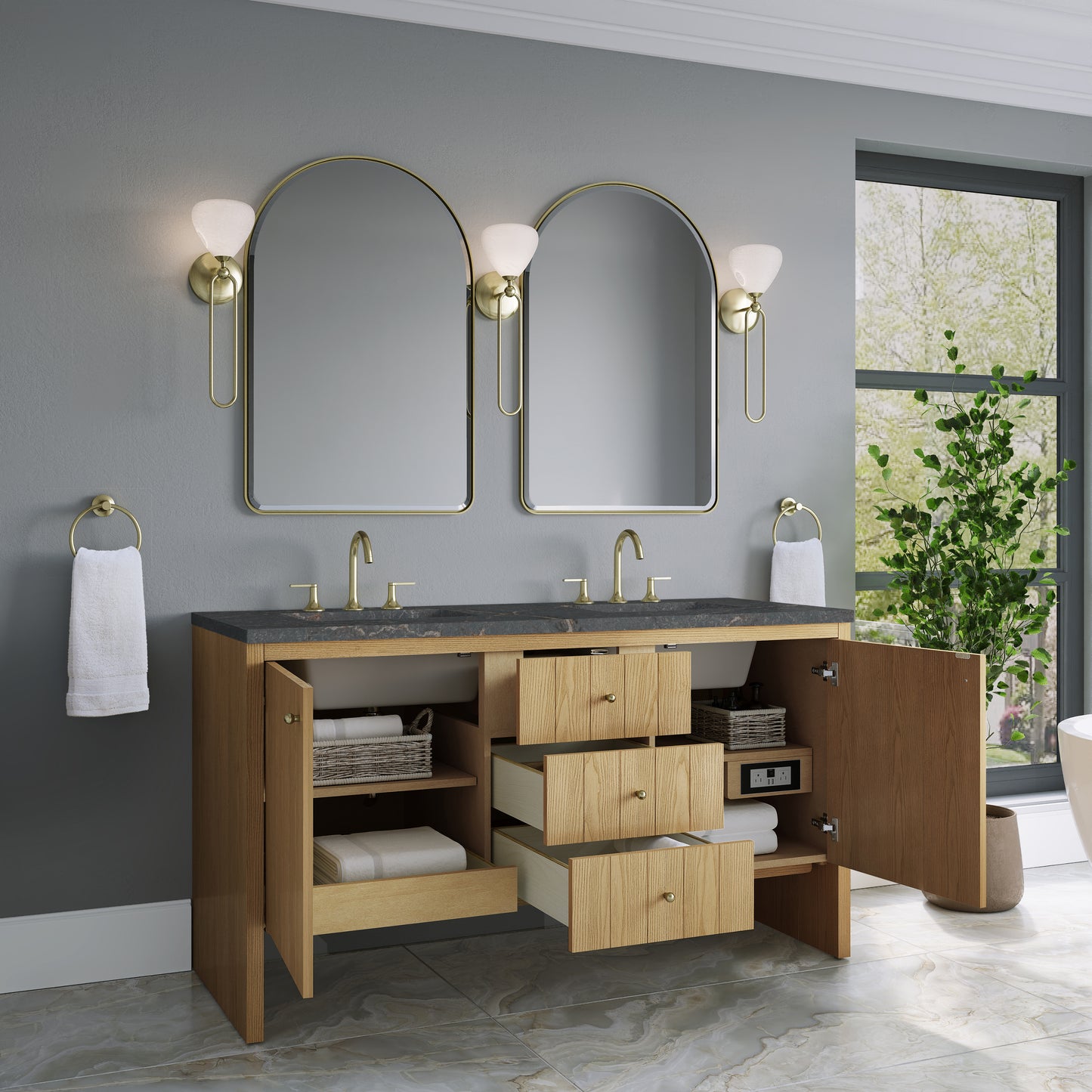 James Martin Hudson 60" Double Vanity with 3 CM Countertop & FreePower Wireless Charger