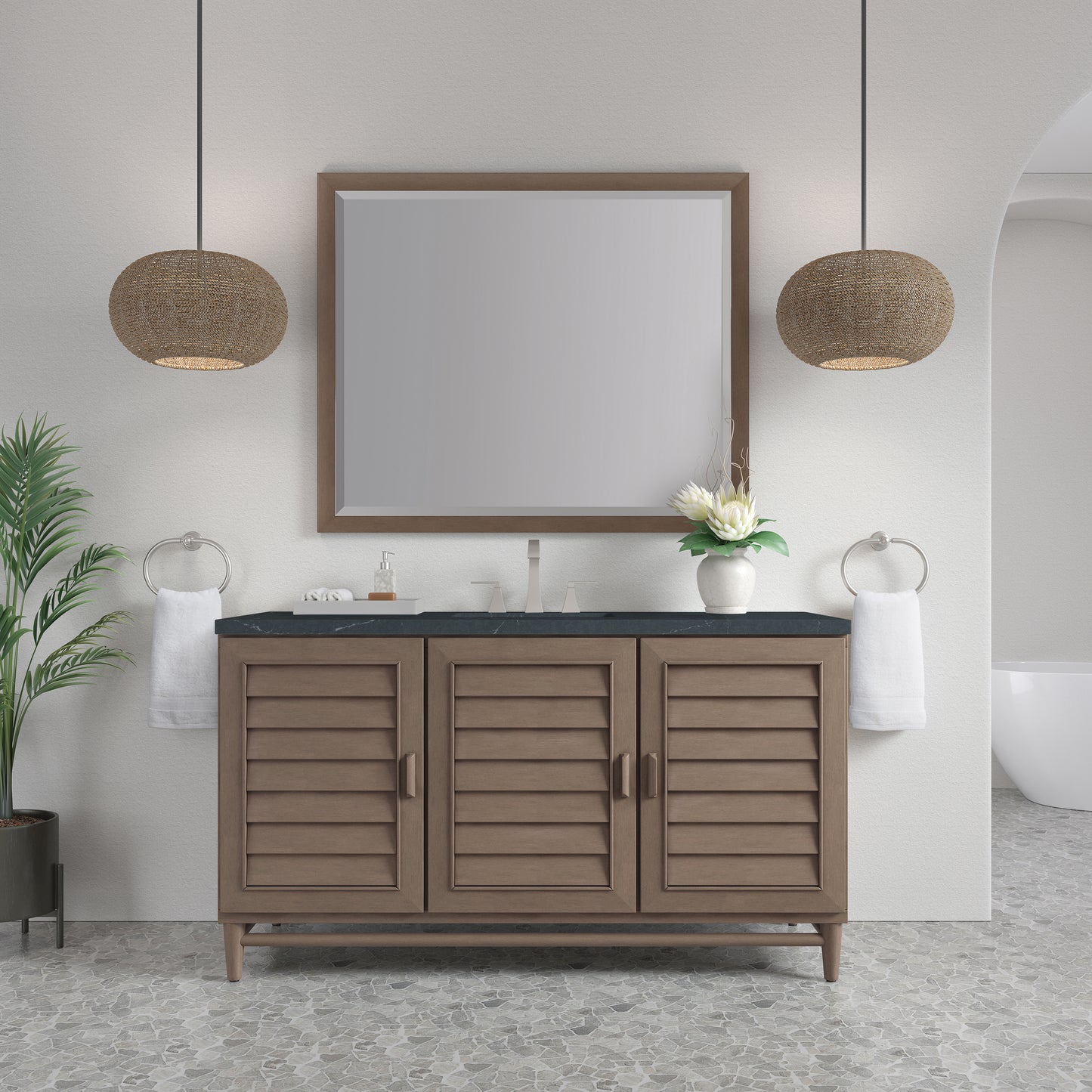 James Martin Portland 60" Single Vanity Whitewashed Walnut with 3 CM Countertop