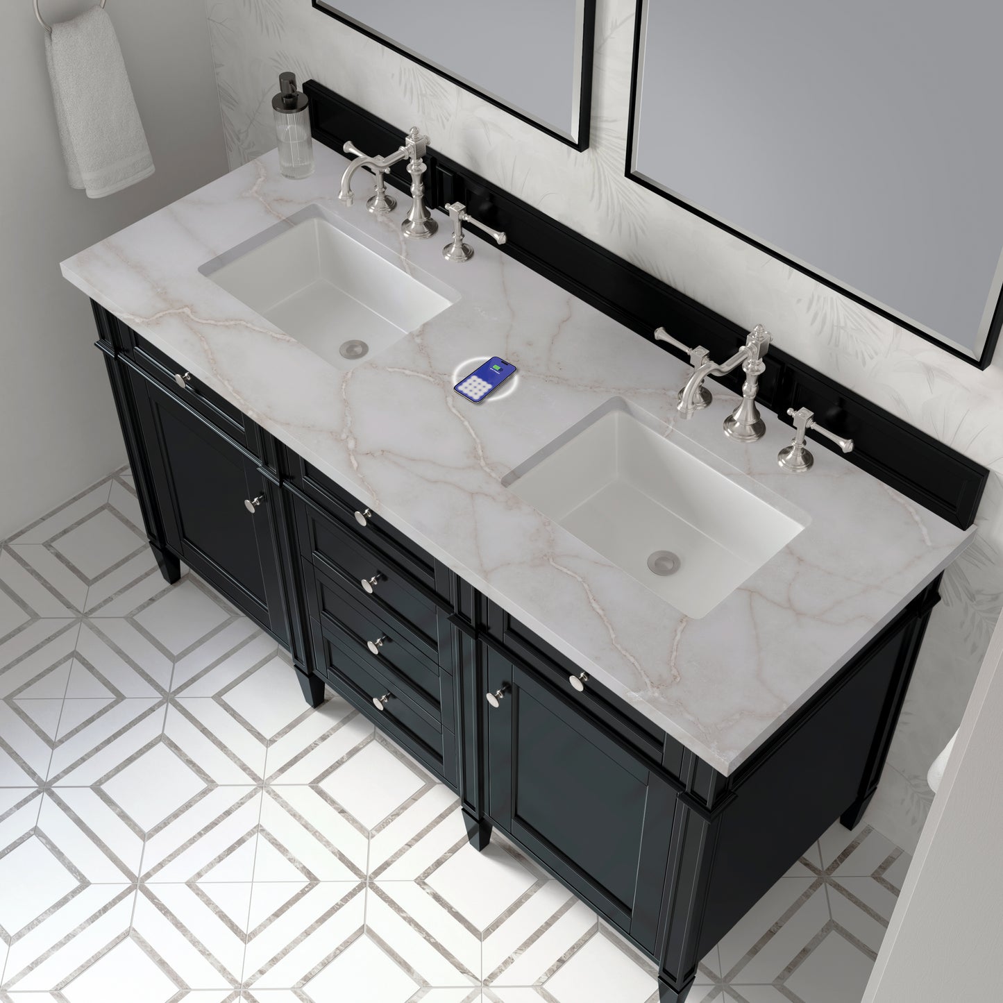 James Martin Brittany 60" Double Vanity with 3 CM Countertop & FreePower Wireless Charger