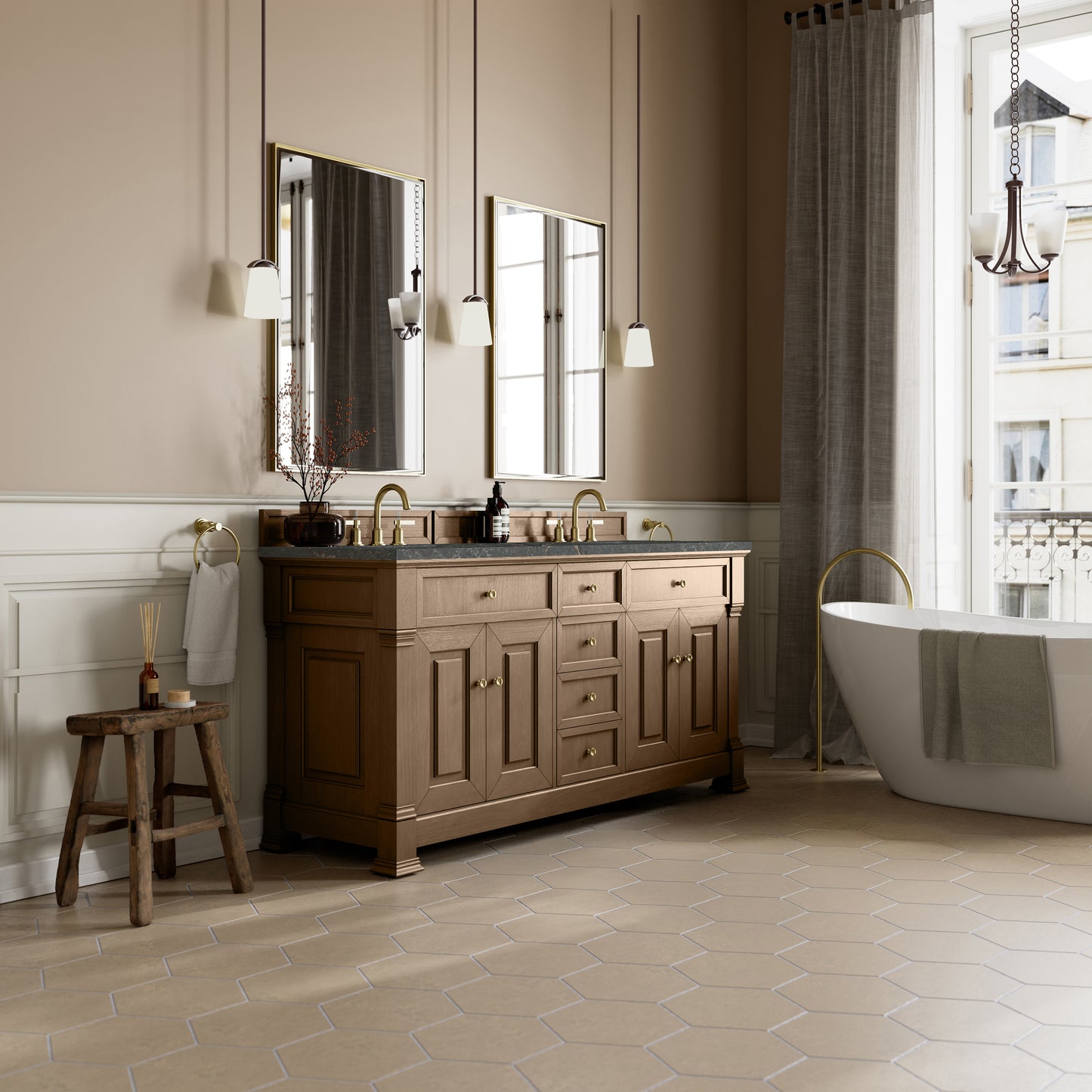 James Martin Brookfield 72" Double Vanity with 3 CM Countertop & FreePower Wireless Charger