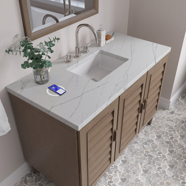 James Martin Portland 48" Single Vanity Whitewashed Walnut with 3 CM Countertop & FreePower Wireless Charger