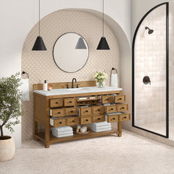James Martin Malibu 60" Single Vanity, Amber Birch with 3 CM Countertop & FreePower Wireless Charger