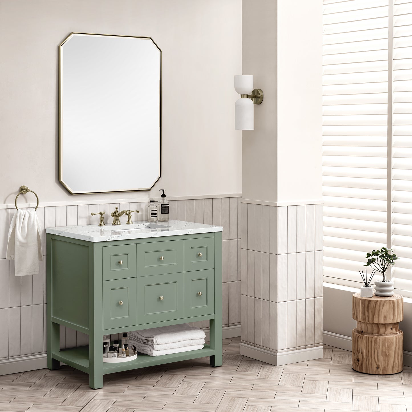 James Martin Breckenridge 36" Single Vanity, Smokey Celadon - Luxe Bathroom Vanities