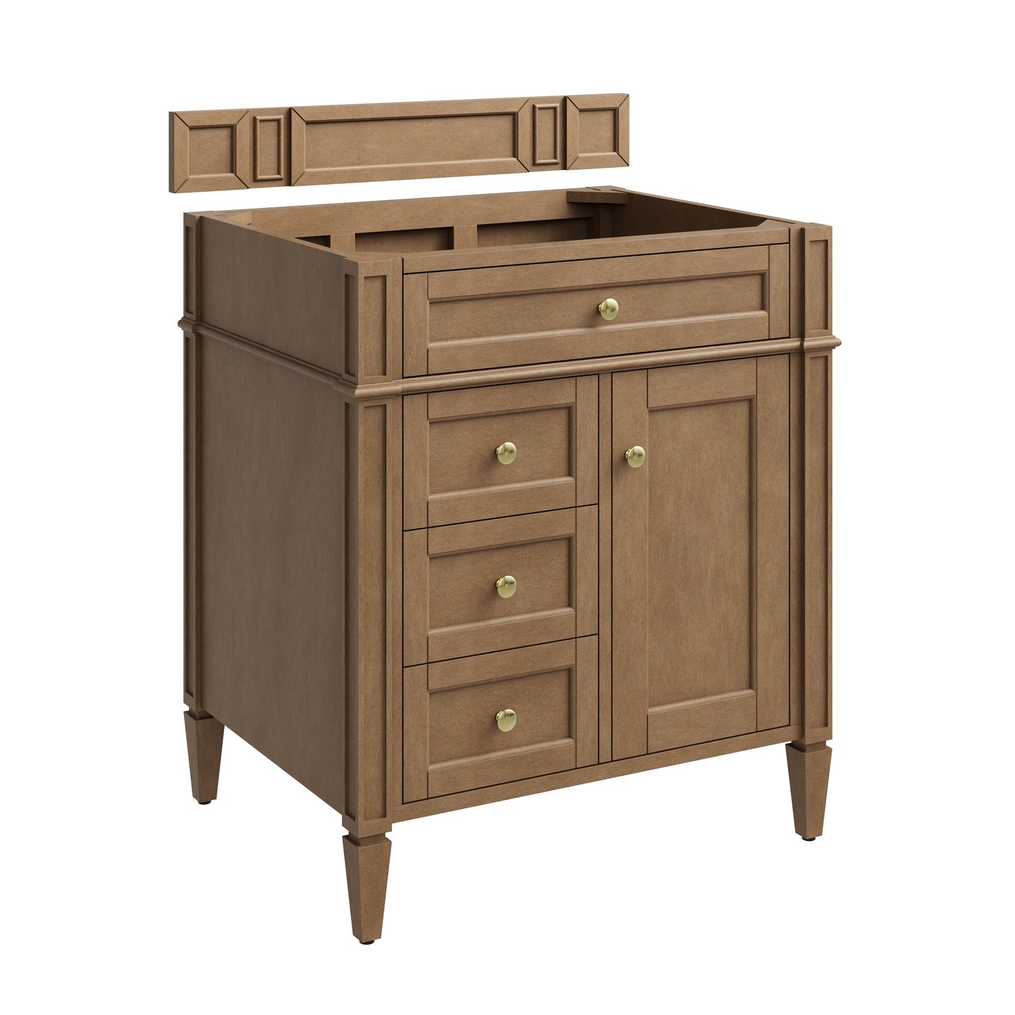James Martin Brittany 30" Single Vanity with Single Hole 3 CM White Zeus Quartz Top & Backsplash