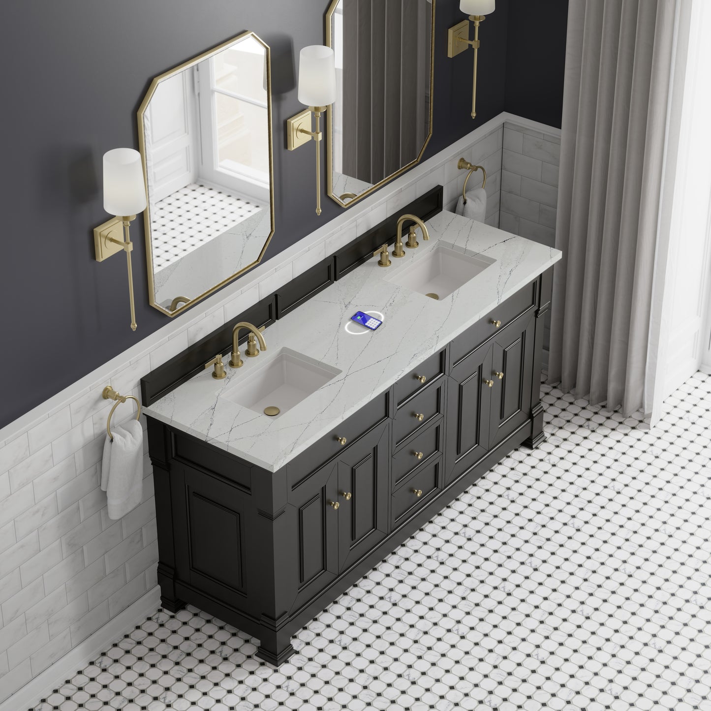 James Martin Brookfield 72" Double Vanity with 3 CM Countertop & FreePower Wireless Charger
