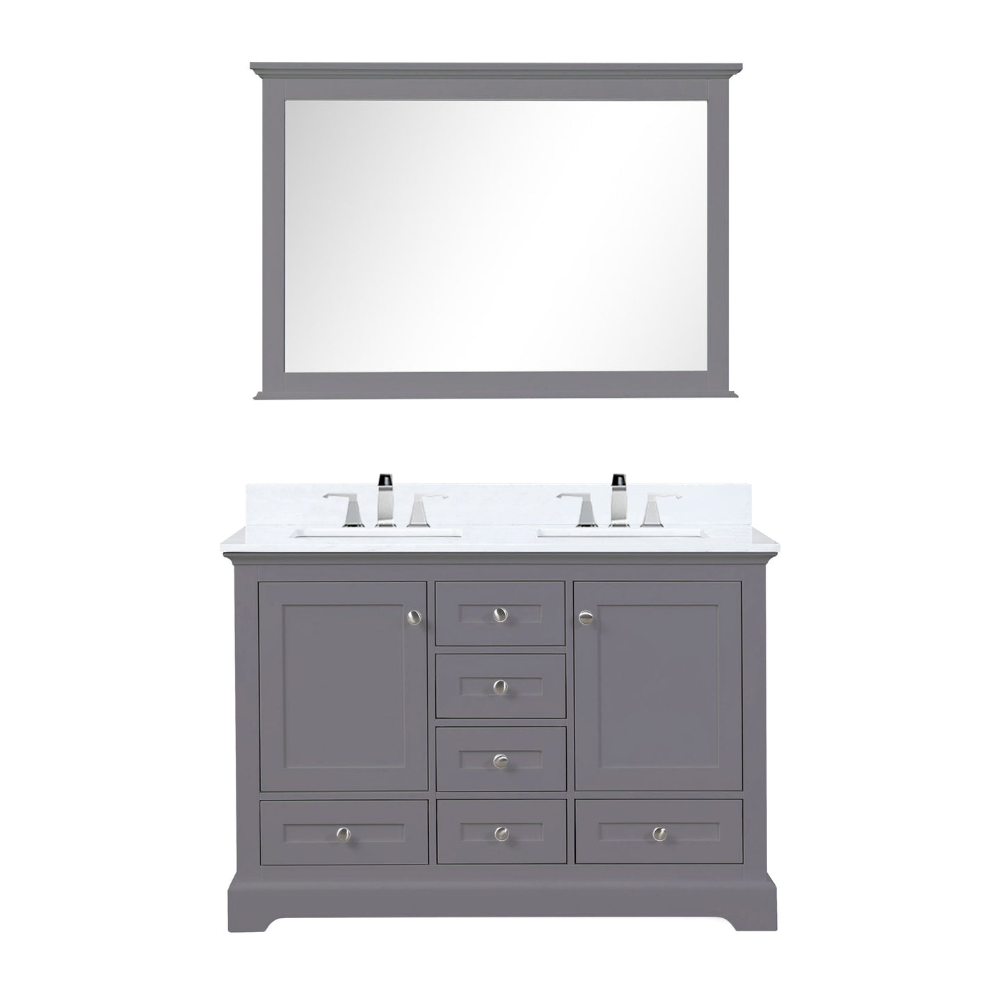 Lexora Collection Dukes 48 inch Double Bath Vanity, White Quartz Top, Faucet Set, 46 inch Mirror - Luxe Bathroom Vanities