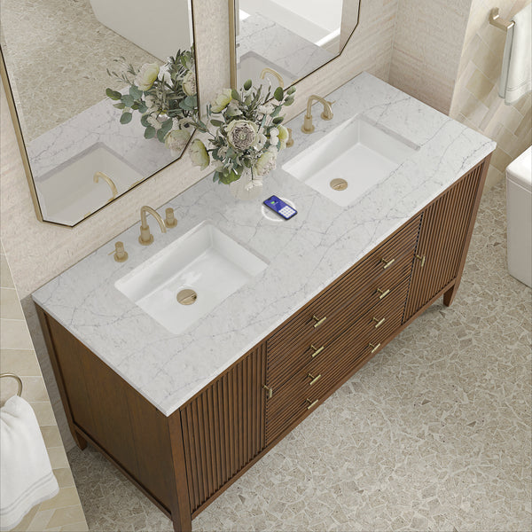 James Martin Myrrin 60" Double Vanity with 3 CM Countertop & FreePower Wireless Charger