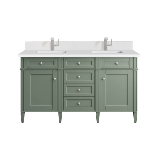 James Martin Brittany 60" Double Vanity with Single Hole 3 CM White Zeus Silestone Top & Backsplash