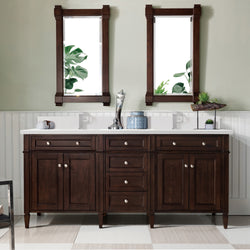James Martin Brittany 72" Double Vanity with Single Hole 3 CM White Zeus Silestone Top & Backsplash
