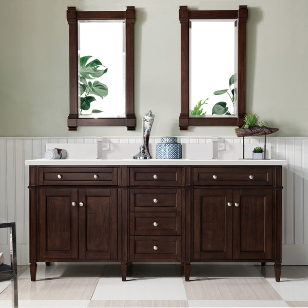 James Martin Brittany 72" Double Vanity with Single Hole 3 CM White Zeus Silestone Top & Backsplash