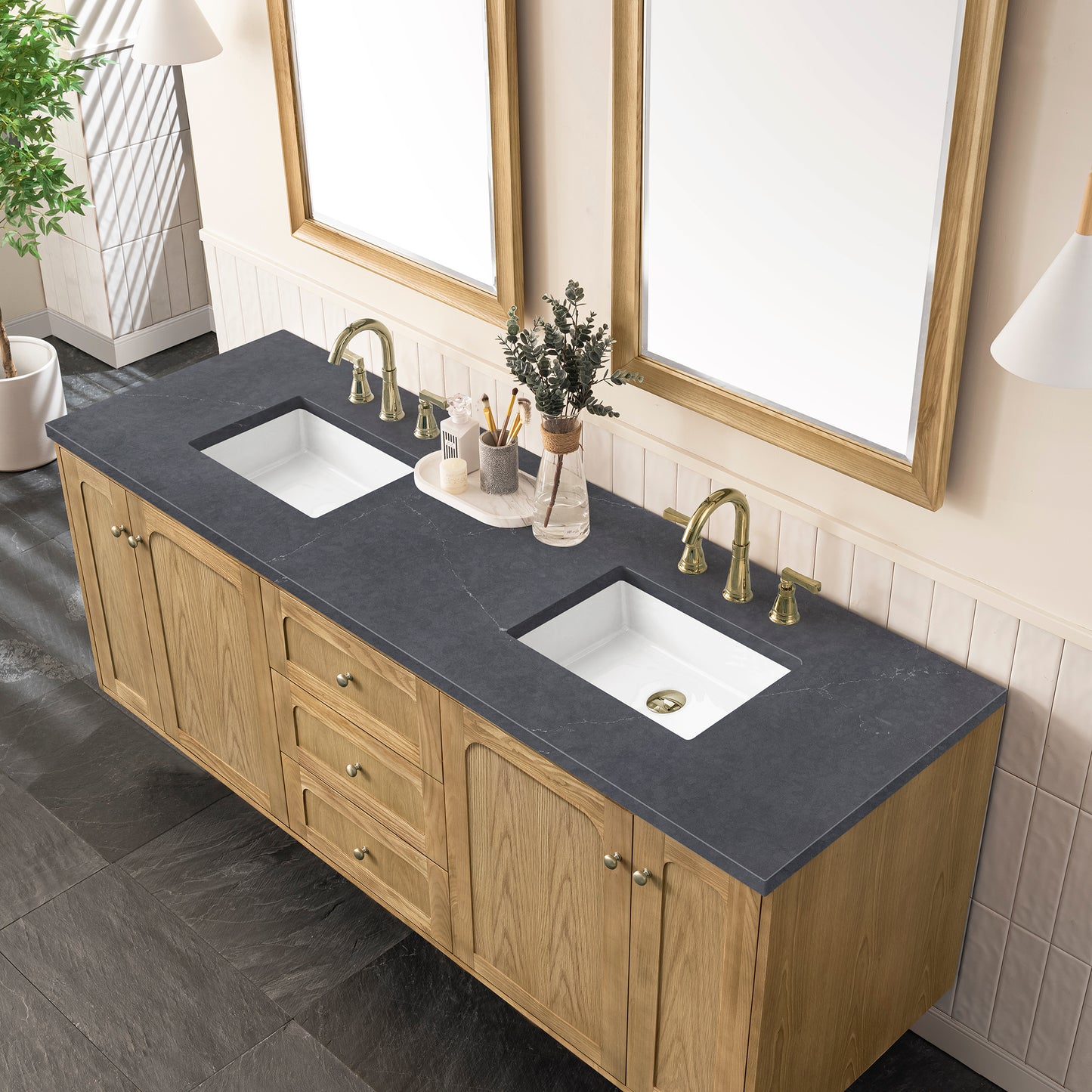 James Martin Laurent 72" Double Vanity, Light Natural Oak