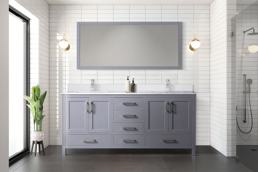 Lexora Collection Jacques 72 inch Double Bath Vanity, White Quartz Top, and 28 inch Mirror - Luxe Bathroom Vanities