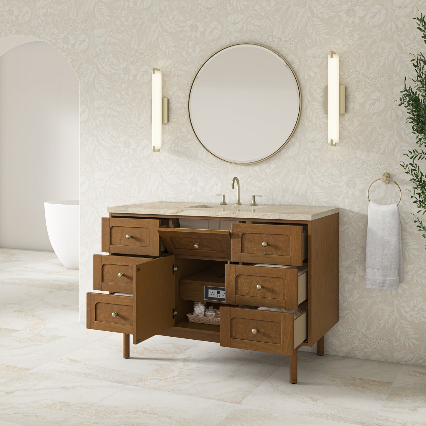 James Martin Laurent 48" Single Vanity with 3 CM Countertop & FreePower Wireless Charger