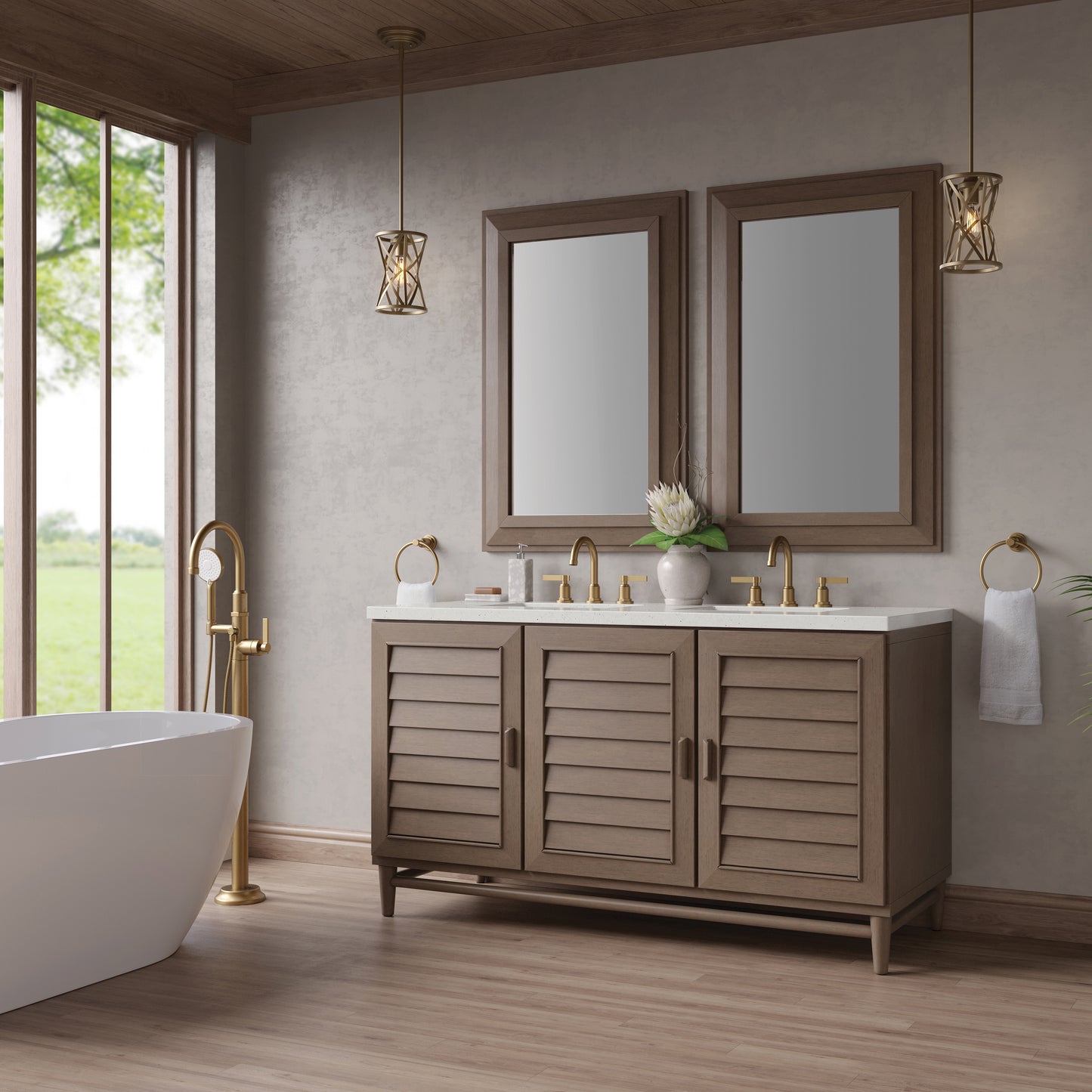 James Martin Portland 60" Double Vanity Whitewashed Walnut with 3 CM Countertop