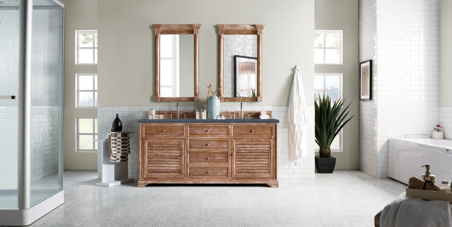 James Martin Savannah 72" Double Vanity, Driftwood with 3 CM Top - Luxe Bathroom Vanities
